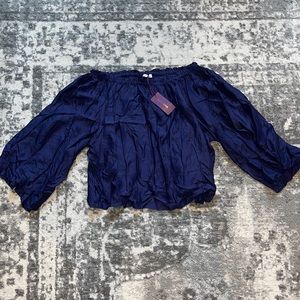 LaScana Off the Shoulder Navy Blue Blouse